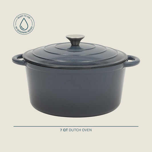 Gibson Home Addlestone 7 Qt Enameled Cast Iron Dutch Oven Pot with Lid – Round, Oven Safe to 500°F, Ideal for Bread Baking & Stews - Gradient Navy Blue