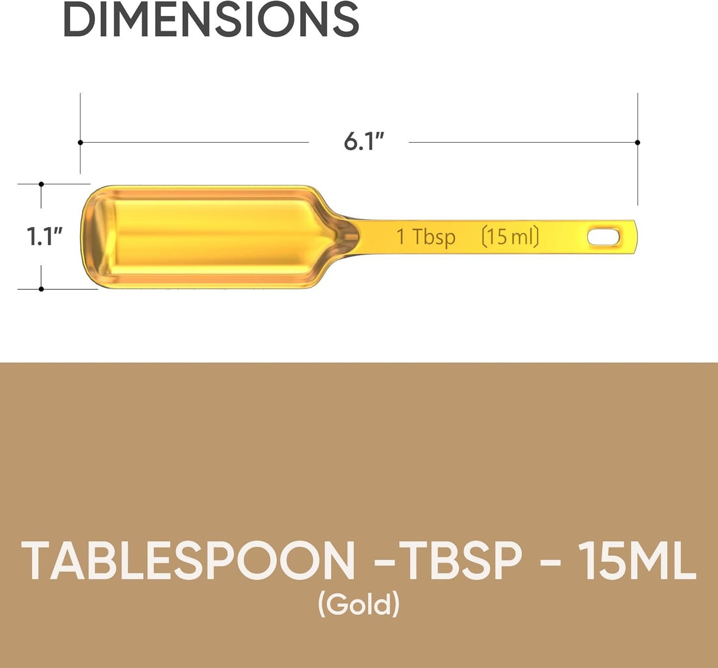 Color Up Premium 1 Tablespoon Measuring Spoon (15 ml) - Stainless Steel Gold Finish, Accurate TBSP for Wet & Dry Ingredients - One Single Table Spoon