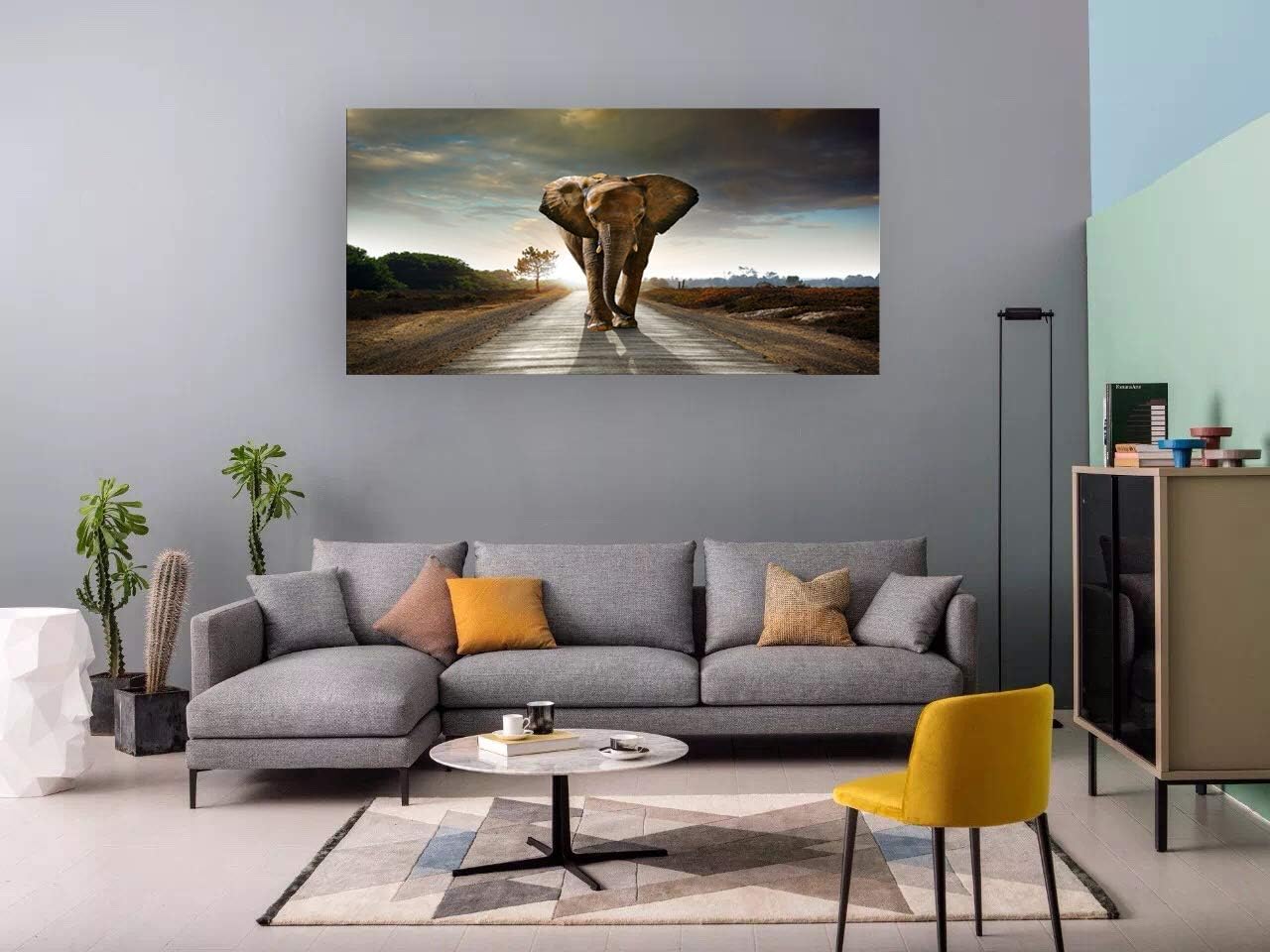 Muolunna D1262 Elephant Canvas Prints Wall Art Animals Photo Pictures Painting on Canvas Decor for Living Room Bedroom Home Office kitchen Wall Decor Stretched and Framed Grey Landscape Artwork