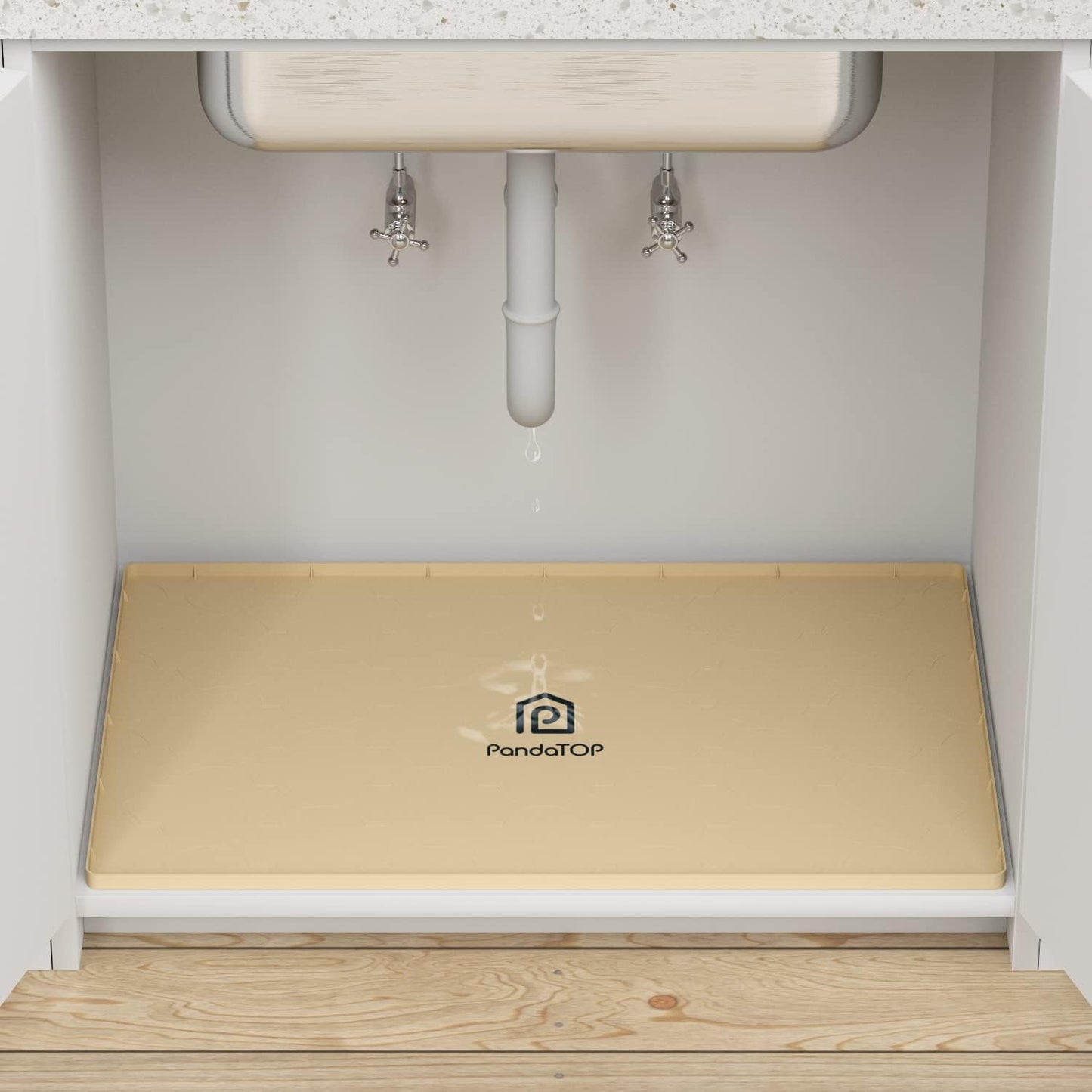 Under Sink Mat, 34" x 22" Silicone Kitchen Cabinet Tray, Waterproof & Flexible Under Sink Liner for Kitchen Bathroom and Laundry Room(Beige)