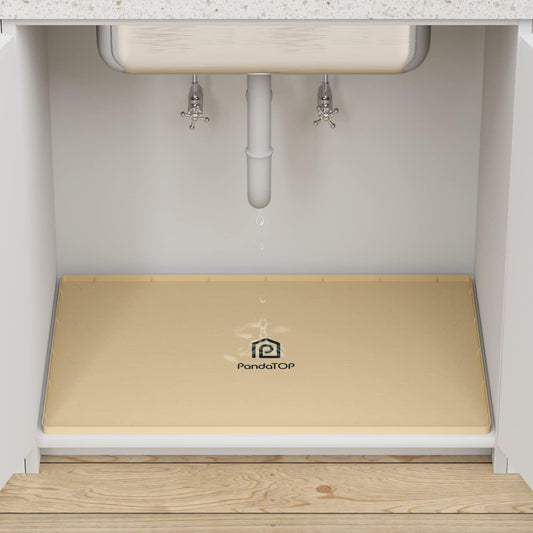 Under Sink Mat, 28" x 22" Silicone Kitchen Cabinet Tray, Waterproof & Flexible Under Sink Liner for Kitchen Bathroom and Laundry Room(Beige)