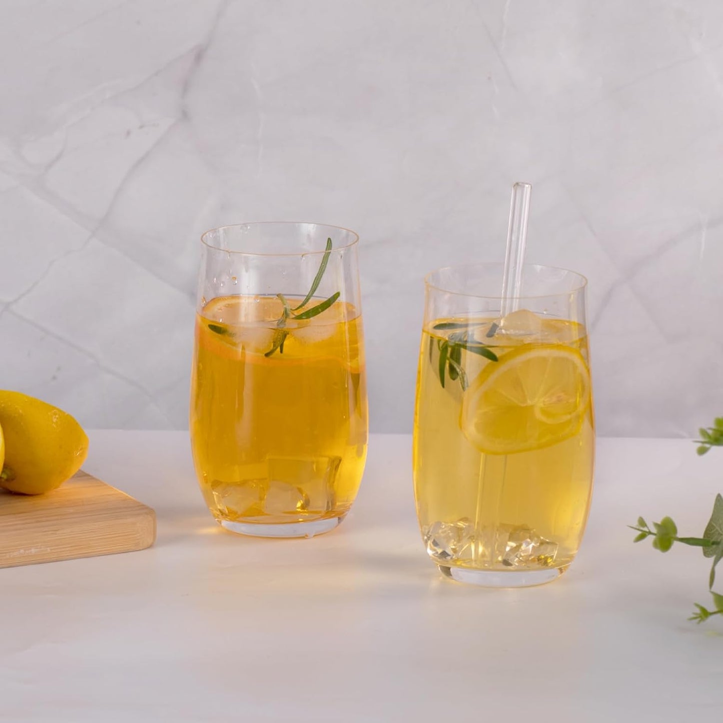 KAMMAK Drinking Glasses Set of 2, 15oz Crystal Water Glasses, Everyday Tall Glass Cups, Highball Glass for Cocktail, Juice, Mojito, Iced Tea, Kitchen and Bar Glassware Gifts,Collins Glasses