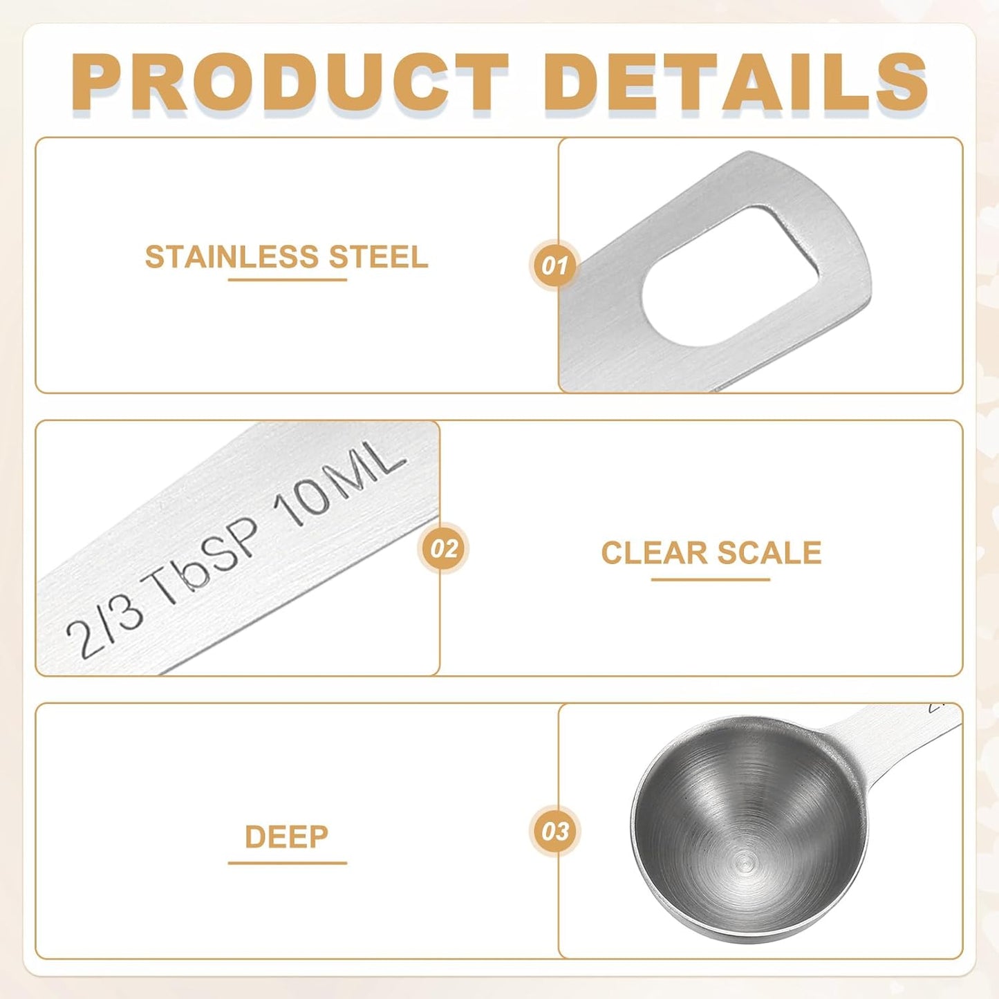 PATIKIL 1pcs 10ml Tablespoon Measuring Spoon, 2/3 Tbsp Measuring Spoon Stainless Steel Individual Measure Scooper Only for Ground Coffee Loose Tea Powder