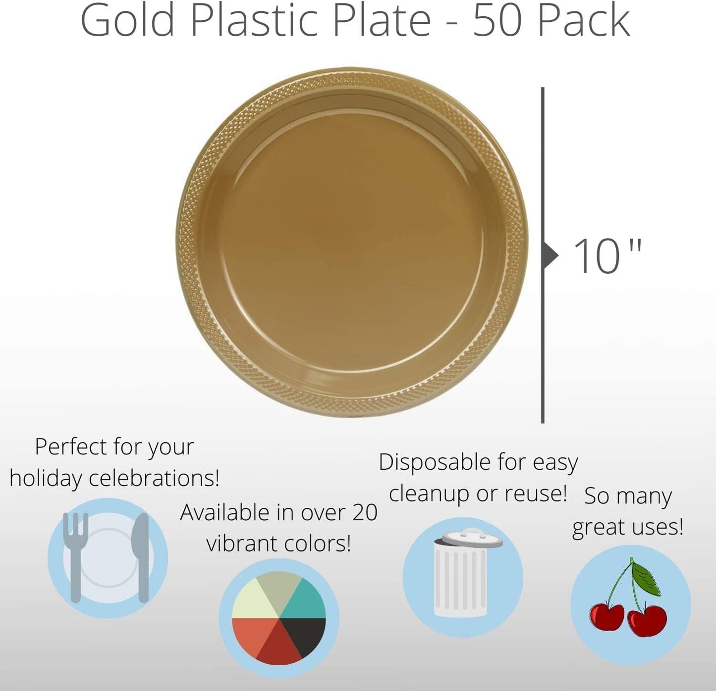 Exquisite Party Solids Gold Plastic Plates For Party Supplies 10" Gold Disposable Plates Heavy Duty 50 Pcs Plastic Dinnerware Sets Heavy Duty 350 GSM Disposable Dinnerware Set