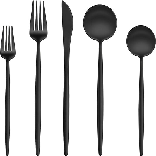 EUIRIO 20-Piece Matte Black Silverware Set, Modern Grey Flatware Set for 4, Premium Stainless Steel Cutlery Set with Forks Spoons and Knives, Heavy Duty Utensil Sets, Dishwasher Safe