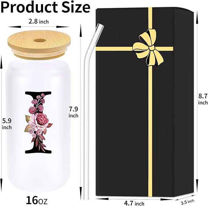 Monogrammed Glass Drinking Cup With Lid Straw Women Thank you Appreciation Gratitude Gifts Female Teacher End of Year School Bus Driver Nurse Pastor Team Mom Coach Crossing Guard Scout Leader Doctor,I