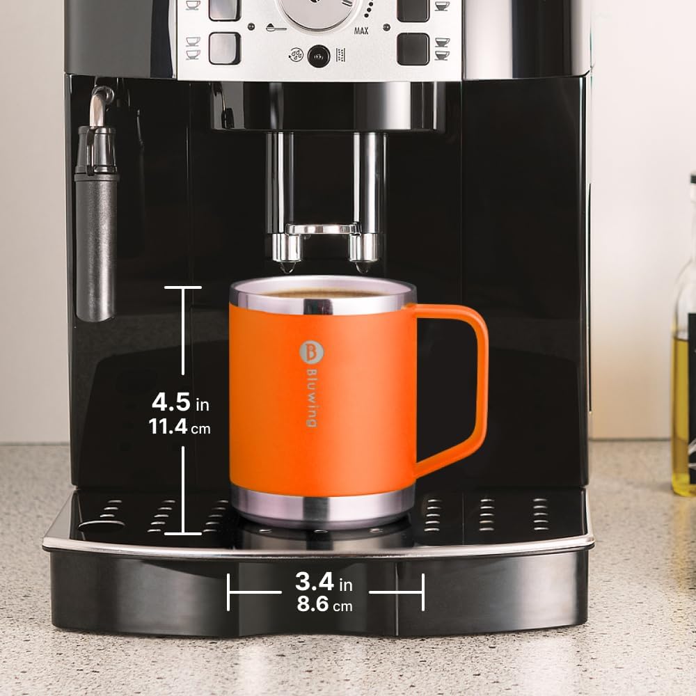 12 oz Travel Coffee Mug with Handle-Vacuum Insulated Coffee Mug with Lid Double Wall Stainless Steel Travel Tumbler Cup for Camping, Office, Home, Sweat Proof (Mango Yellow)