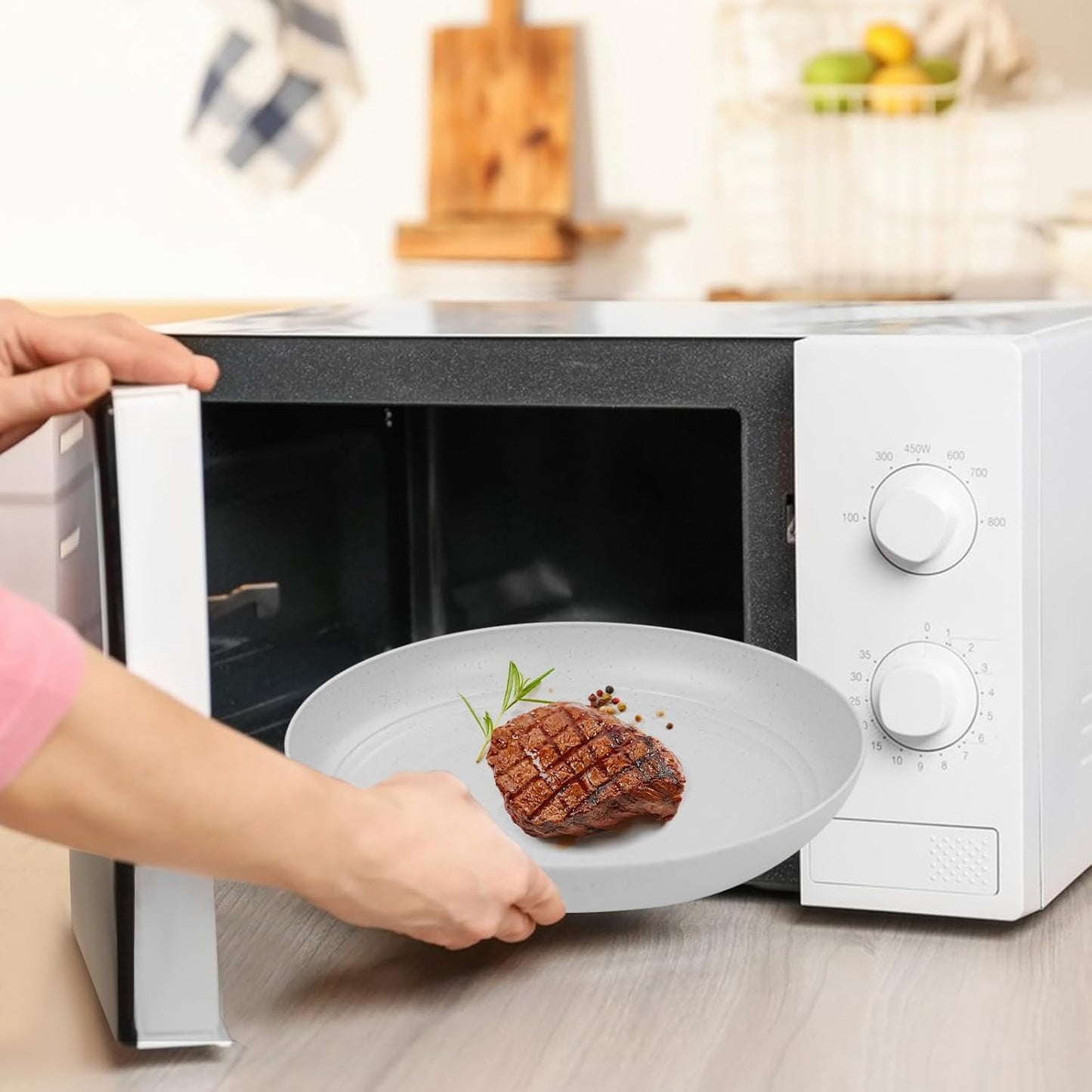 LIYH 48 Pcs Light Grey Plastic Wheat Straw Dinnerware Plates and Bowls Set,Camping Dish Set for 12, Dishwasher Safe Dinnerware Sets, Unbreakable Plates,Camping Dish Sets