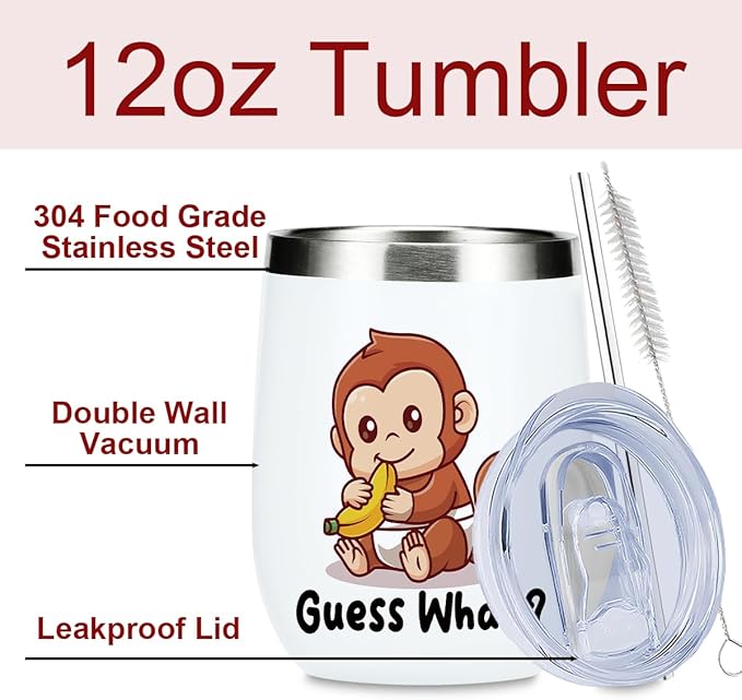 VICBOU Cute Funny 12 oz Tumbler, Wine Tumbler Insulated Wine Glass with Lid, Monkey Gifts for Girls Boys Women Men Animal Lovers Monkey Supplies Accessories Friendship Appreciation Christmas Birthday