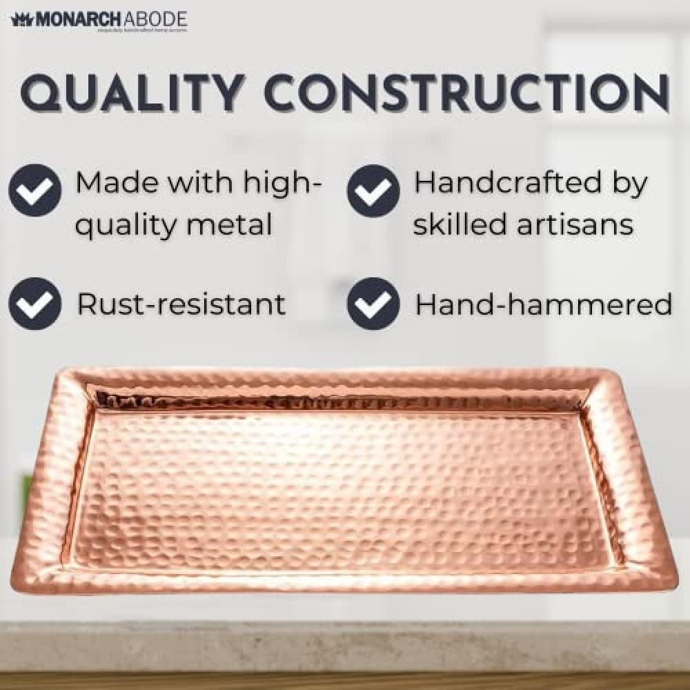 Monarch Abode Hand Hammered Metal Serving Tray, 12-Inch Copper Plated – Rectangle Serving Platter, Small Serving Tray for Party, Fruit Platter, Dessert Trays, Serving Dishes