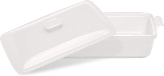 Stoneware Casserole Dish Bakeware Set with Lid, Covered Rectangular Dinnerware, Large 3.2 Quart, 11 by 9 Inch, Bianco [White]