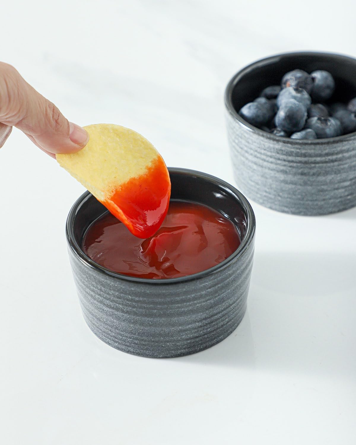 Hasense 4 oz Ramekins Oven Safe,Ceramic Creme Brulee Dish for Baking Set of 6,Porcelain Dipping Sauce Bowls for Pudding, Souffle,Serving Dip,Custard,Ice Cream, Grey