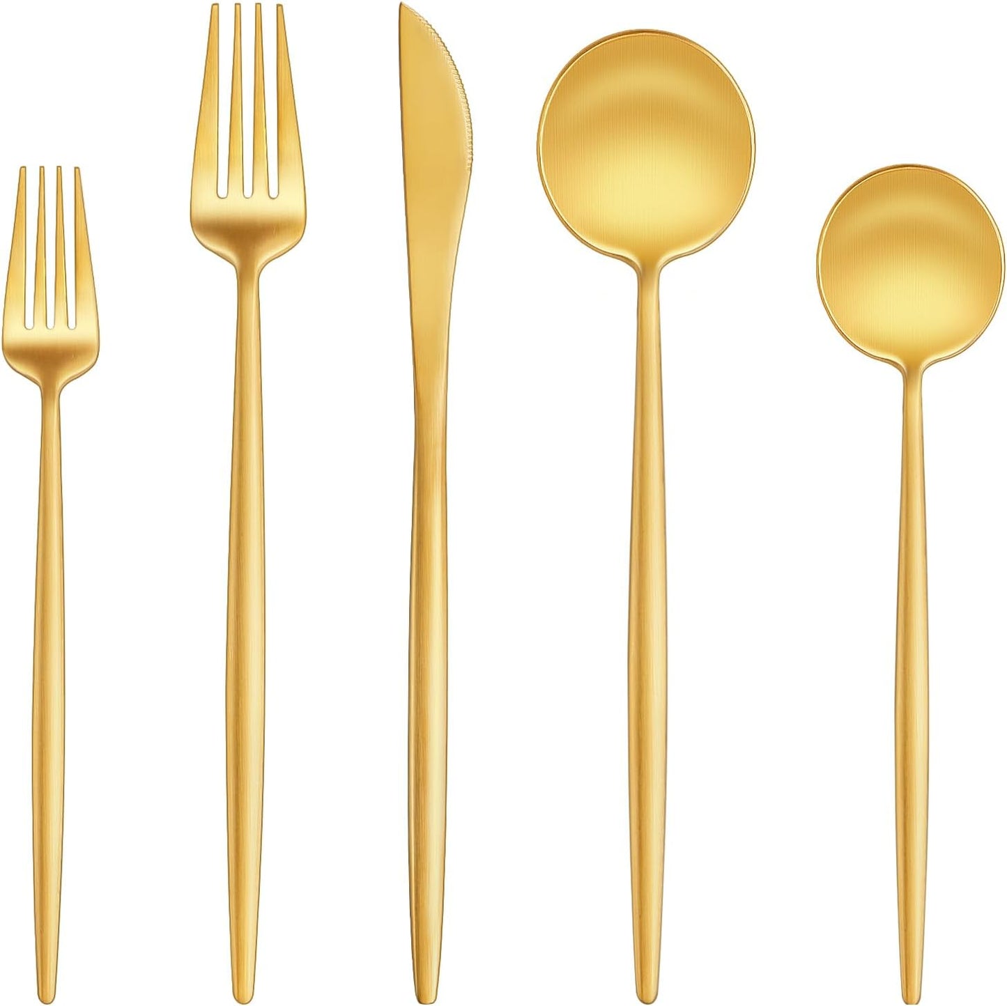 EUIRIO 60-Piece Silverware Set for 12, Stainless Steel Flatware Set Matte Gold, Modern Brushed Thick Cutlery Set with Spoons Forks and Knives, Utensil Sets for Home Kitchen Hotel, Dishwasher Safe