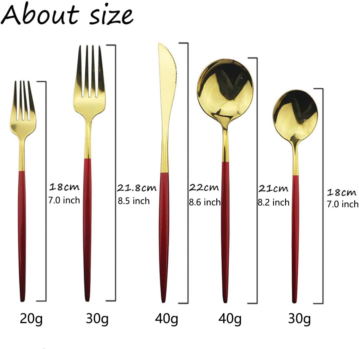 Red Gold Silverware Set, JASHII 20-Piece Stainless Steel Satin Finish Flatware Set, Kitchen Utensil Set, Mirror Polished Tableware Cutlery Set for Home and Restaurant, Dishwasher Safe