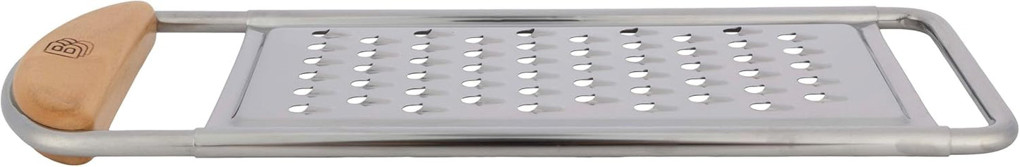 Cheese Grater Handheld - Stainless Steel Flat Food Grater with Cherrywood Handle - Coarse Shredder Kitchen for Medium-Hard Cheese and Vegetables - Italian Made Kitchen Gadgets by Kings County Tools