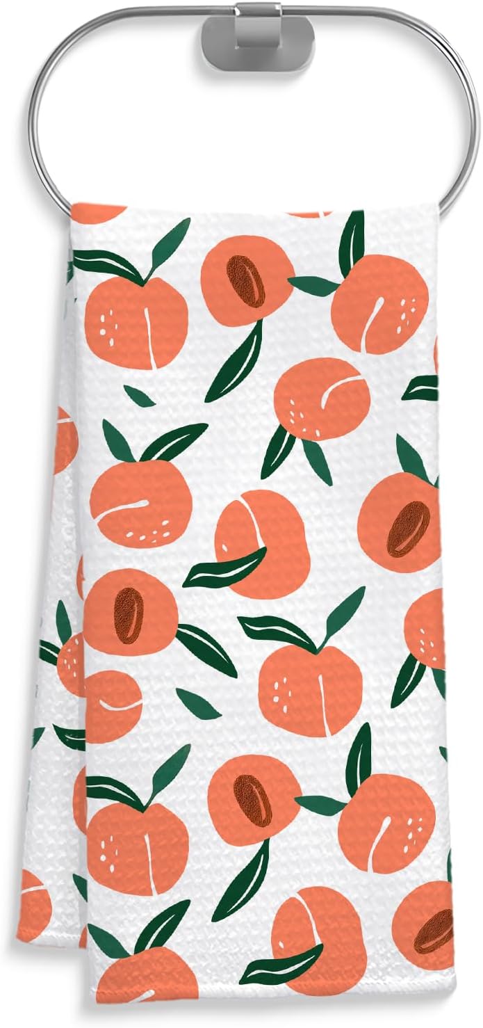 Peach Decor Kitchen Towel, Peach Hand Towel Dish Towel for Kitchen Bathroom Decor, Fruit Lover Gifts, 16x24 Inches