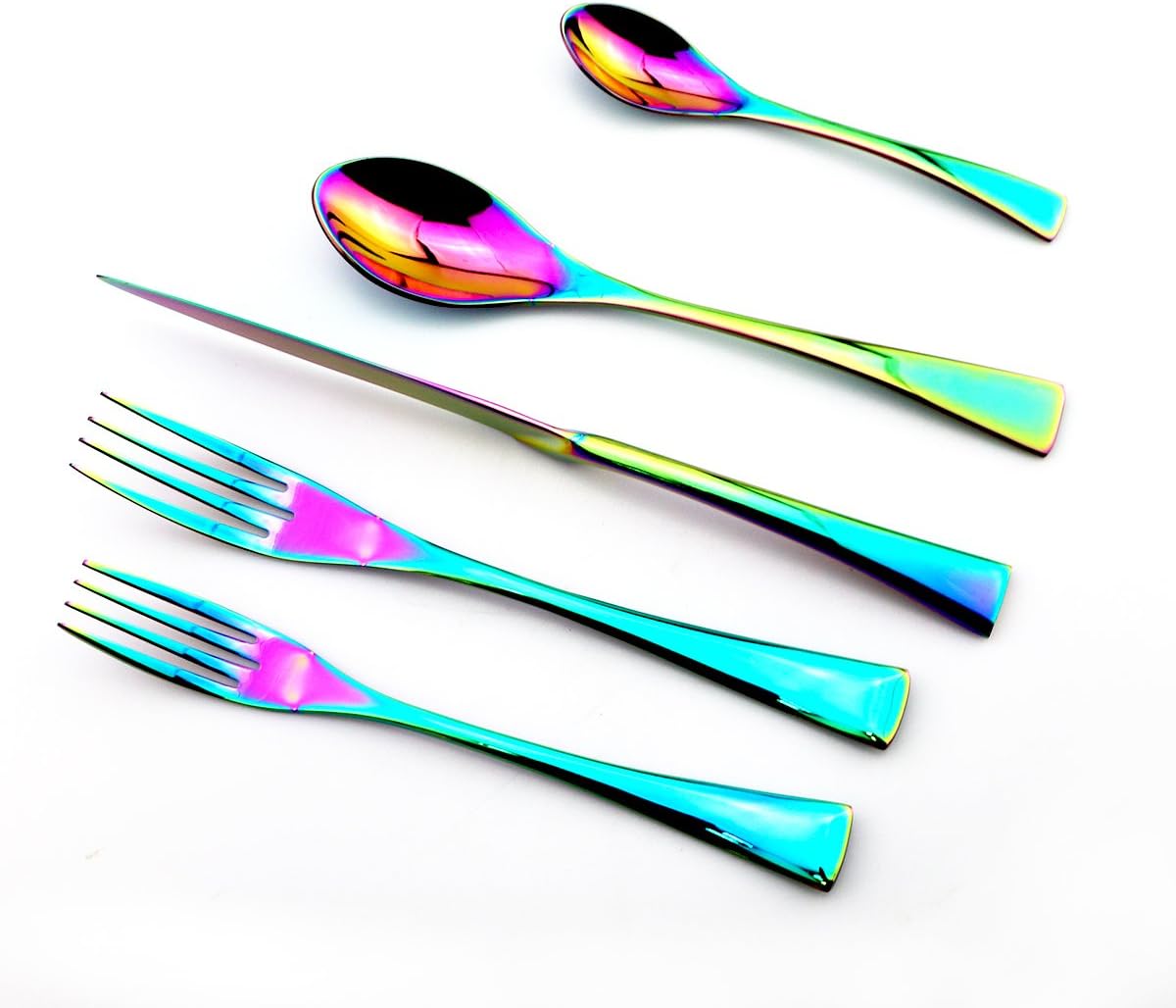 JASHII Luxury Unique Flatware Set 20-Piece | Iridescent Silverware Sets | 18/10 Stainless Steel Dinnerware Set | Utensils For 4 | Rainbow Tableware,Dinner Knife Fork Fork w/DESSERT COFFEE Spoon