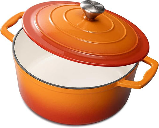 Chef Power Dutch Oven Pot with Lid 5QT, Enameled Cast Iron Dutch Oven for Bread Baking, Braising, Stews, Roasting, Oven Safe Dutch Ovens, Gradient Orange