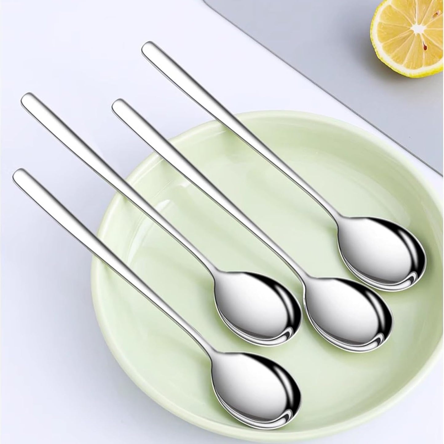 Large Soup Spoon Stainless Steel Dishwasher Safe Dinner Big Teaspoons with Round Edge 8 inches Tablespoons (8)