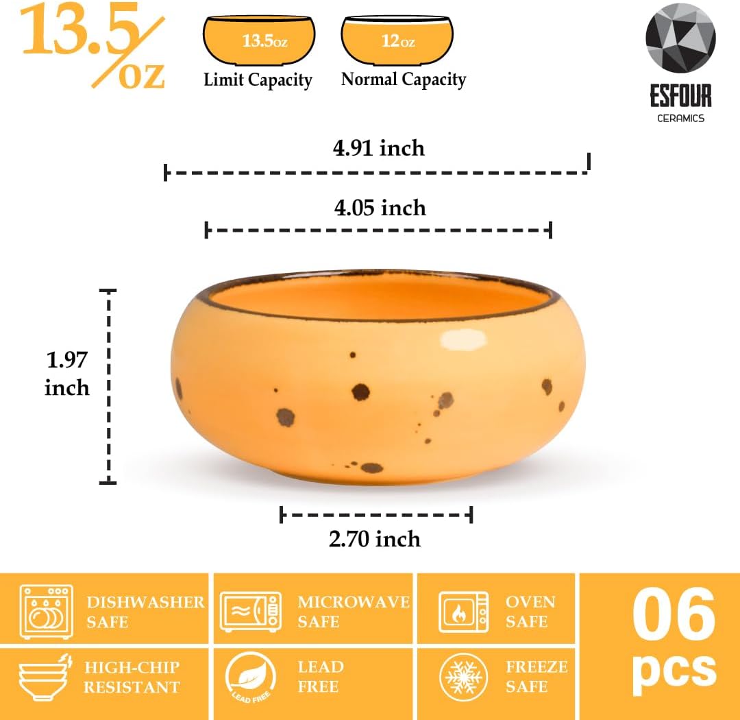 Small Hand Craft Dessert Bowls - 13.5oz Set of 6 - Microwave, Oven, Dishwasher Safe, Ice Cream, Soup, Snacks, Rice, Cereal, Chili, Side Dishes Dips, Ideal Gift - Blossom Assorted Color