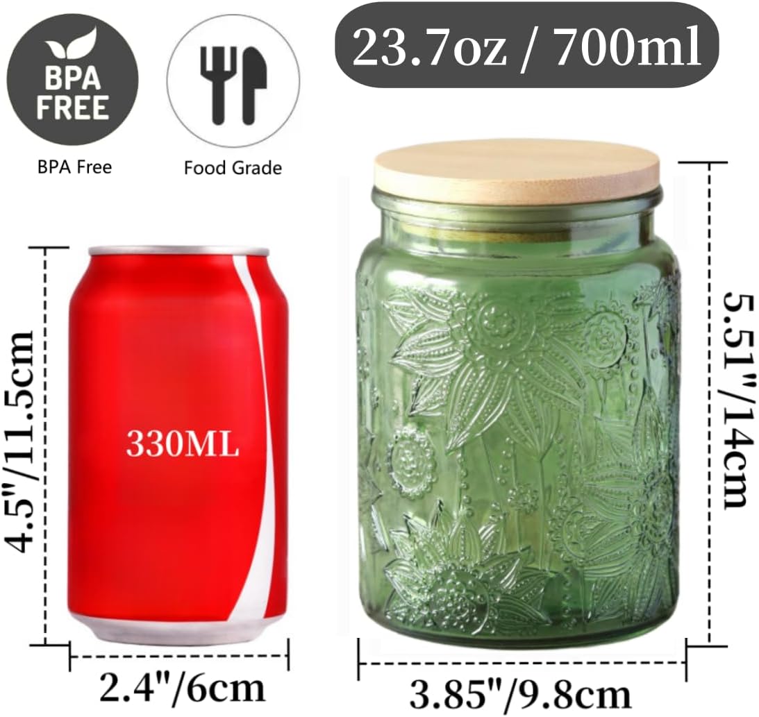 ANSQU 4-Pack Vintage Glass Jars with Airtight Lids, 23.7oz Glass Food Storage Containers for Kitchen Pantry Coffee, Tea, Candy, Cookie, Decorative Mason Jar (Blue&Green)
