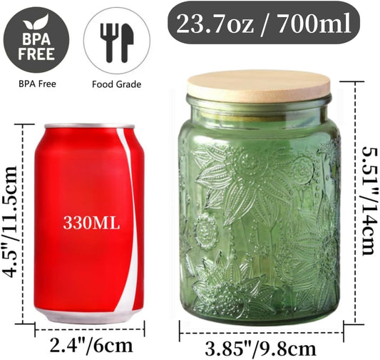 ANSQU 4-Pack Vintage Glass Jars with Airtight Lids, 23.7oz Glass Food Storage Containers for Kitchen Pantry Coffee, Tea, Candy, Cookie, Decorative Mason Jar (Blue&Green)