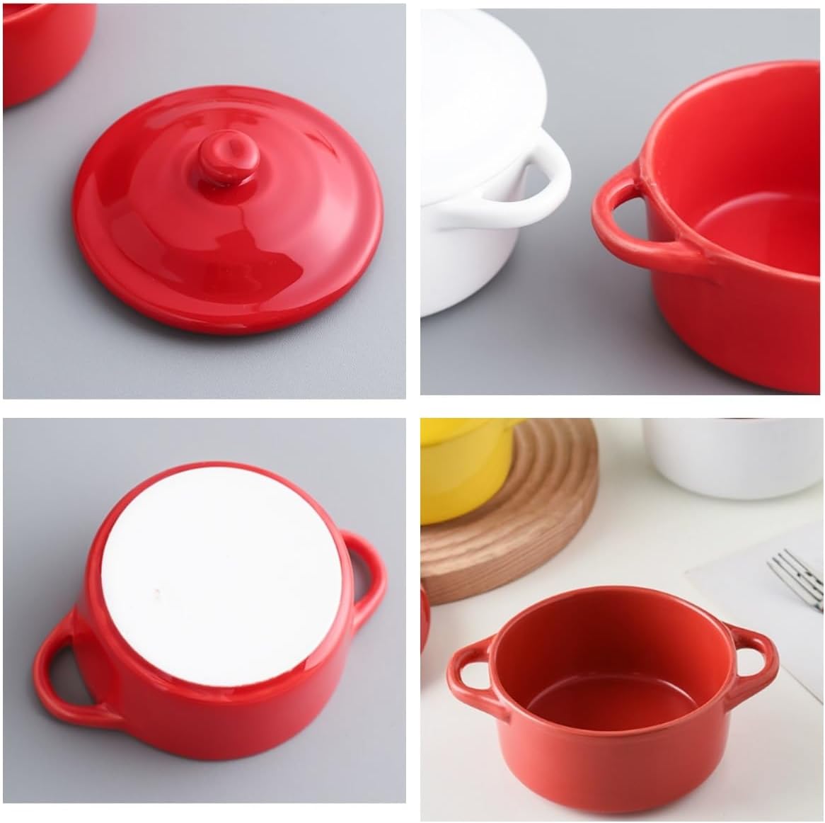 7 OZ Mini Ceramic Candy Bowl Small Candy Dish with Lid Cute Ceramic Bowl for Dessert,Snack,Baking,Fruit,Yogurt,Ice Cream,Cereal,Dipping Sauce,Side Dishes,Microwave Dishwasher Safe(red)