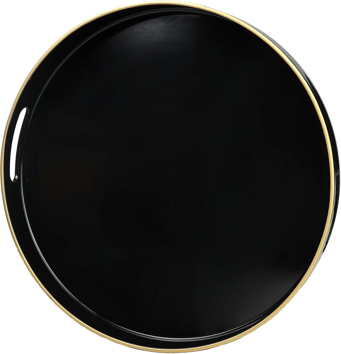 Black Round Decorative Tray with Handles, 13" Elegant Coffee Table Serving Tray for Ottoman Living Room, Bathroom, Outdoors, Breakfast