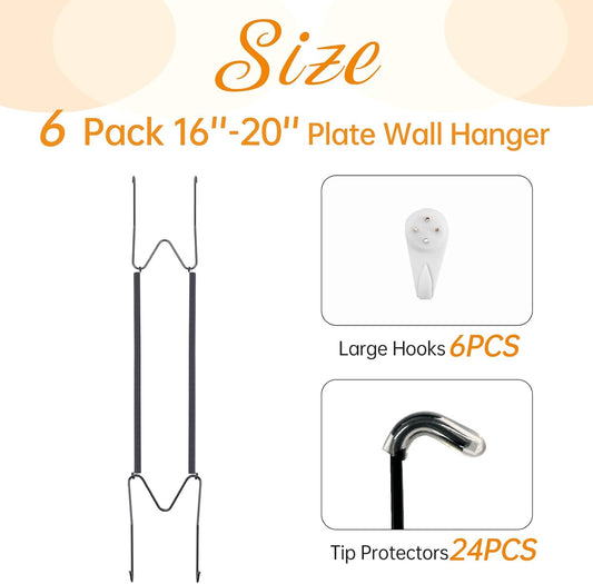 Bilillo 6 Pack Plate Hangers for The Wall, Suitable for 16''-20'' Decorative Plate,Invisible Heavy Duty Wire Plate Holder with Wall Hooks, Plate Hangers for Displaying Plates, Platter, Dish（Black）