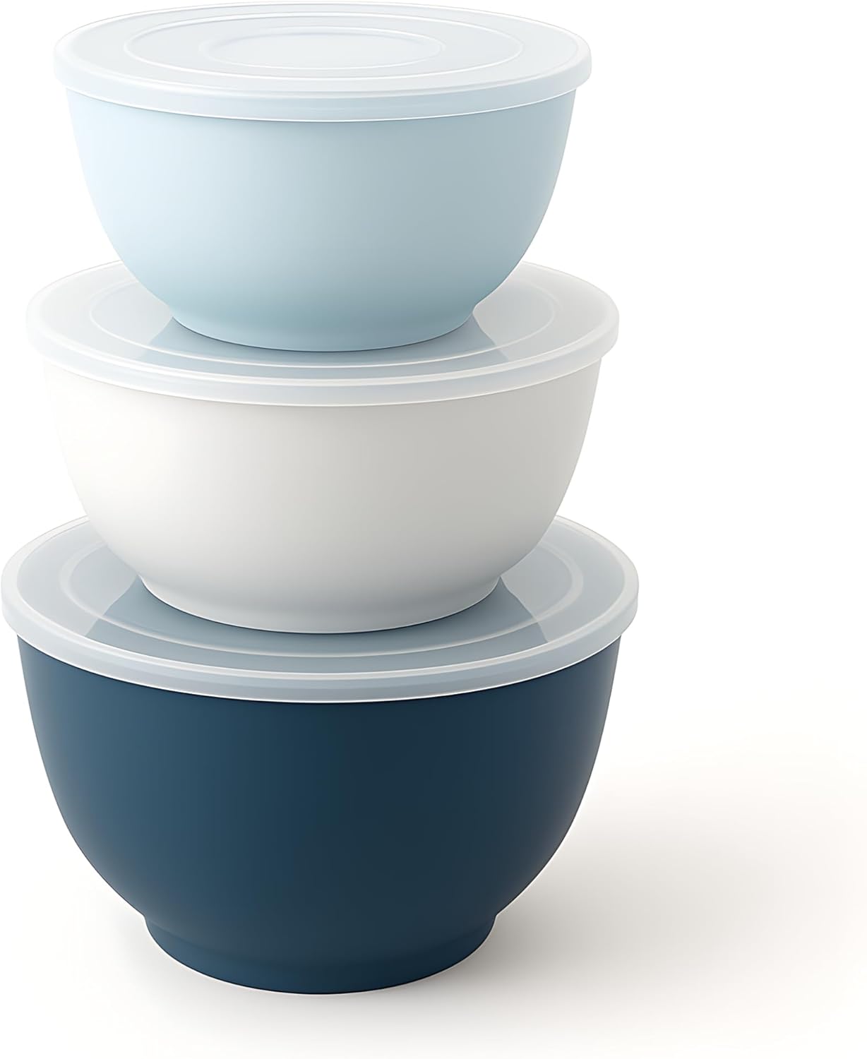 TP Large Mixing Bowl Set with Lids, Melamine Nesting Bowls Set for Pasta Baking Salad Mixing, Set of 3, Blue and White