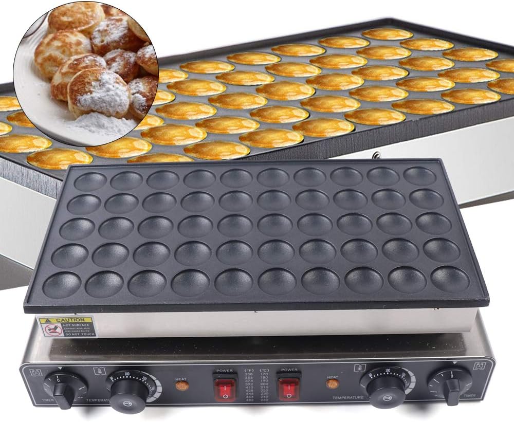 110V Mini Dutch Pancake Baker, 50PCS 1700W Commercial Electric Nonstick Waffle Maker Machine, 1.77 Inches Mini Pancake Maker with 2 Thermostats & 2 Timers Separate Control