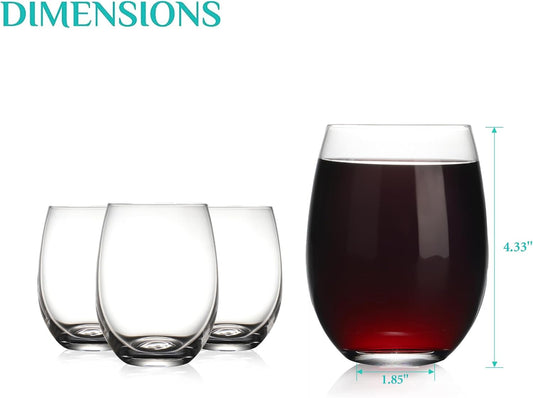 Stemless Wine Glass, Red & White 15oz Stemless Wine Glass Set of 4, Drink Glasses with Durable Chip Resistant Rim, Large Wine Glasses for Enhanced Aeration, Wine Accessories for Parties (15oz - 4Pack)