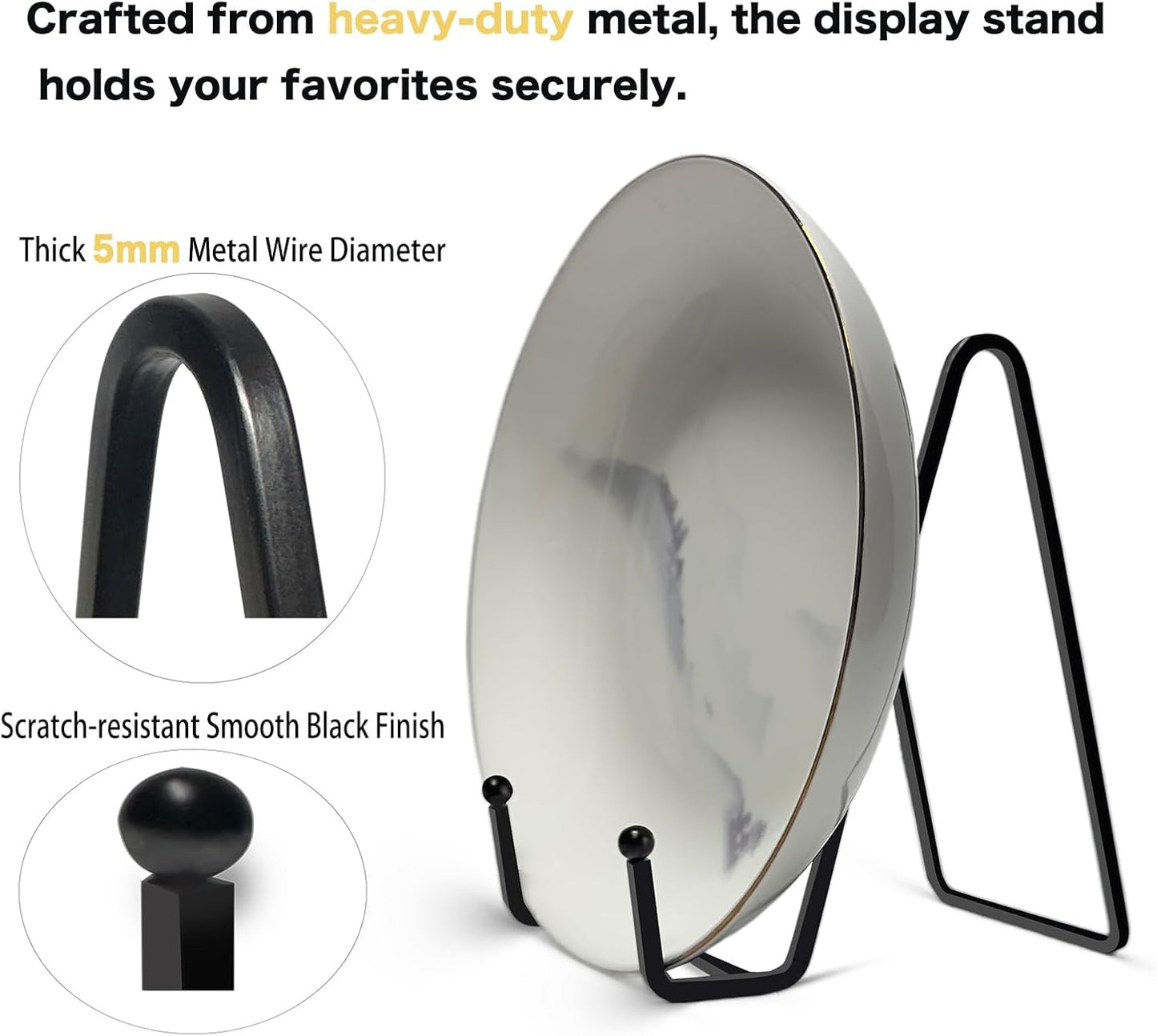 3 Packs 6 Inch Plate Stands for Display,Table Top Picture Stands,Small Black Metal Frame Holder for Plates, Photos, Books,Decor