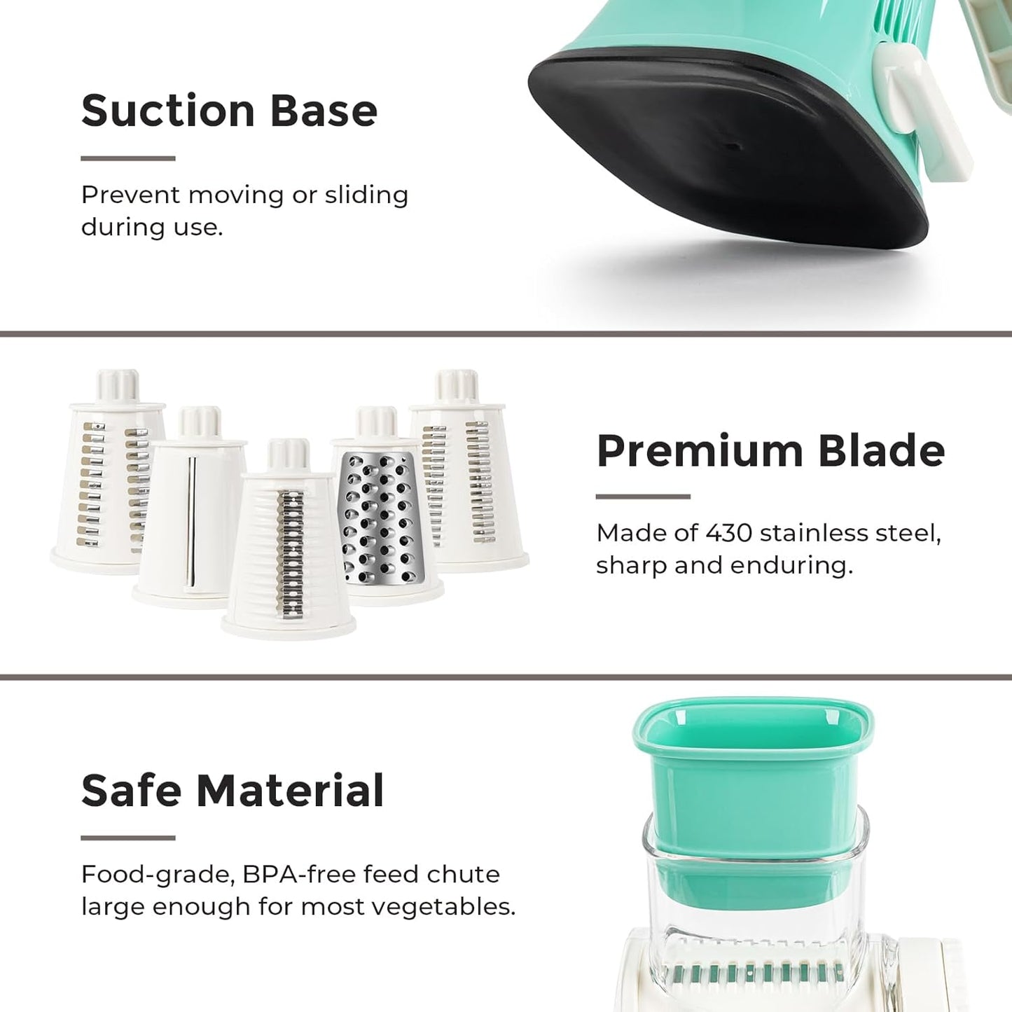 X Home 5-in-1 Rotary Cheese Grater for Kitchen, Upgraded Hand Crank Shredder with Stronger Suction Base & Multifunctional Drum Blades, for Cheese, Vegetables and Nuts, Easy to Use and Clean, Blue