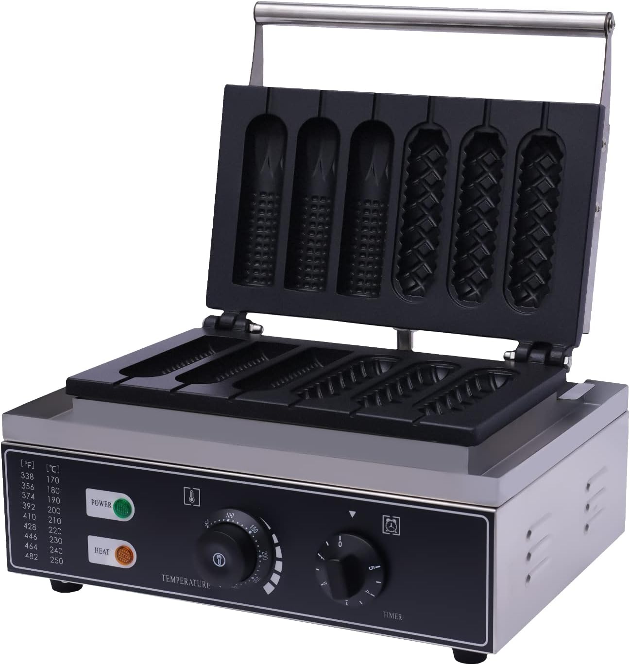 Hotdog Waffle Maker Machine Electric Corn Dog Maker 6 Slice 2 Patterns Non-Stick Stainless Steel Waffle Baker Machine