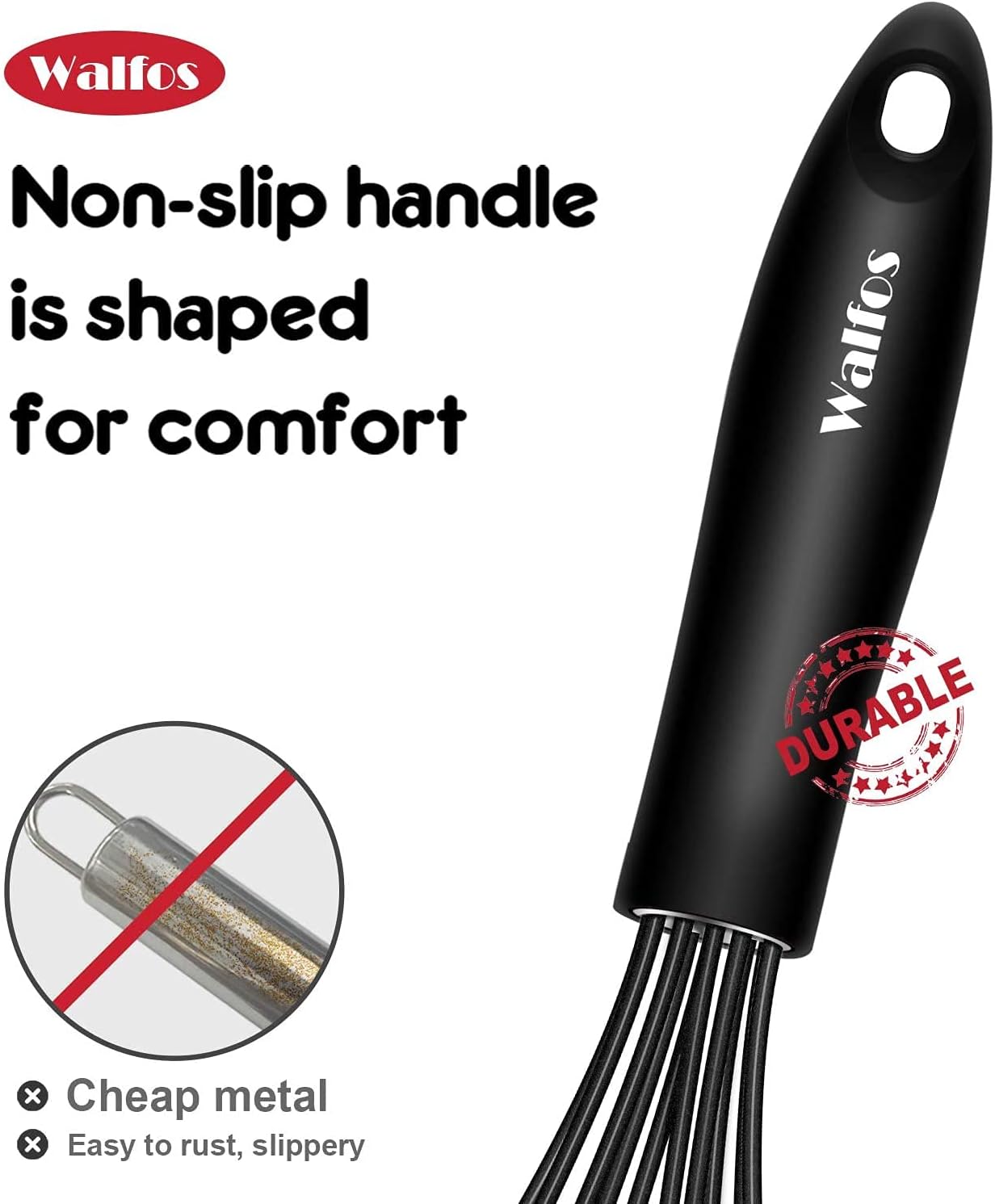 Walfos Whisk,Whisks for cooking set, 304 Stainless steel Whisks,Heat Resistant 600°F.Perfect for Blending Beating Stirring - 11inFlat Whisk and 7+9+11in Balloon Whisk