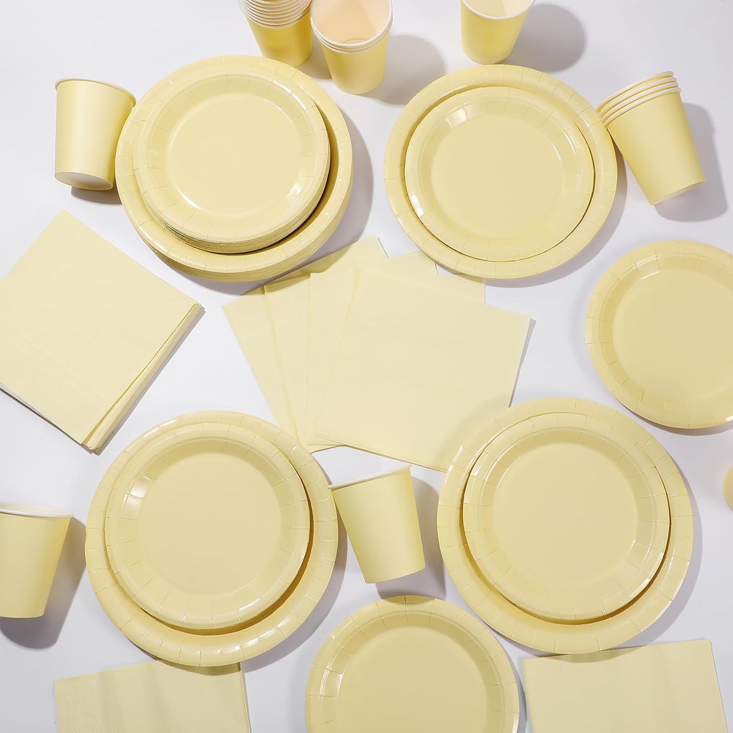 Tioncy 200 Pcs Disposable Paper Plates Cups and Napkins Party Supplies Serve 50 Guests Disposable Paper Dinnerware Set for Halloween Birthday Wedding Baby Shower Family Picnic(Yellow)