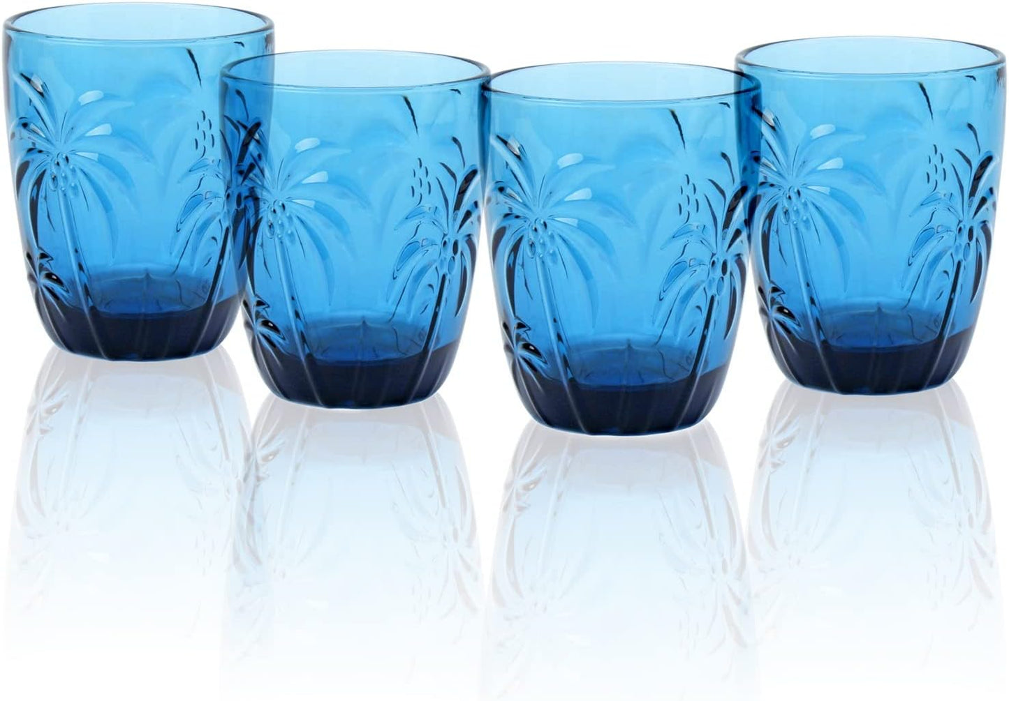 M&N HOME Colored Whiskey Glasses, Set of 4 Colorful Drinking Glasses, 9 Oz Coconut Cups, Glass Tumblers, Glass Cups for Water and Juice, Tiki Cups, Tropical Themed Glassware Set - BLUE SET