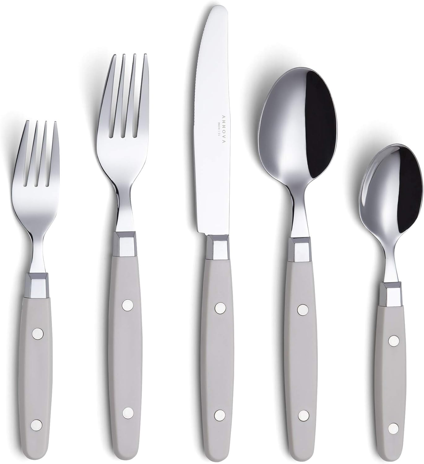 ANNOVA Silverware Set, Retro/Rivet Colorful Stainless Steel Tableware Kitchen Flatware Set Utensils, Includes Dinner Knives, Forks, Spoons, Salad Forks & Dessert Spoons (Cream, 20 Pieces)
