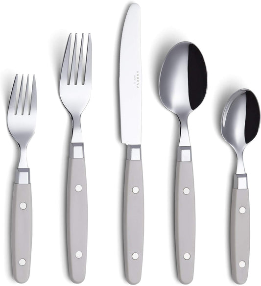 ANNOVA Silverware Set, Retro/Rivet Colorful Stainless Steel Tableware Kitchen Flatware Set Utensils, Includes Dinner Knives, Forks, Spoons, Salad Forks & Dessert Spoons (Cream, 20 Pieces)
