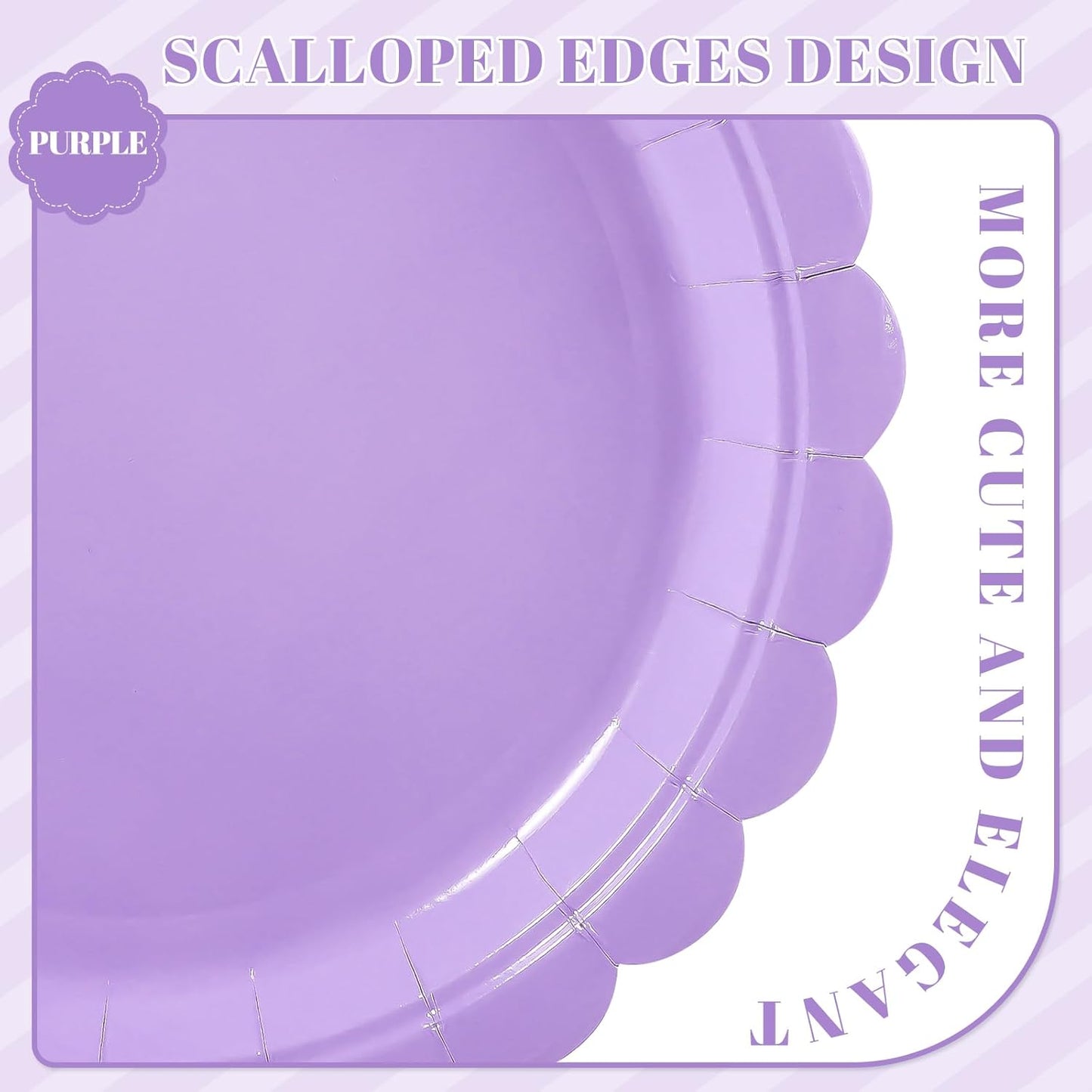 30 Pcs Lavender Plates 9 Inch Disposable Scalloped Light Purple Paper Plates Cute Dessert Party Plate for Wedding, Bridal Shower, Birthday