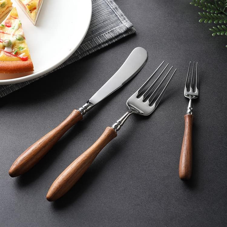 4 Pcs Dinner Knife with Wood Handle, 304 Stainless Steel Table Knives, Silverware Cutlery Dessert Spreader Knives, Mirror Polished, 8.58 Inch (Silver & Wood Grain)