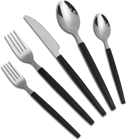 Silverware Sets - 48 PCS 18/0 Food Grade Stainless Steel Silverware Sets Service for 8 Dishwasher Safe, Mirror Polished Flatware Set For Home,Restaurant,Hotel, Wedding, Parties（Black）
