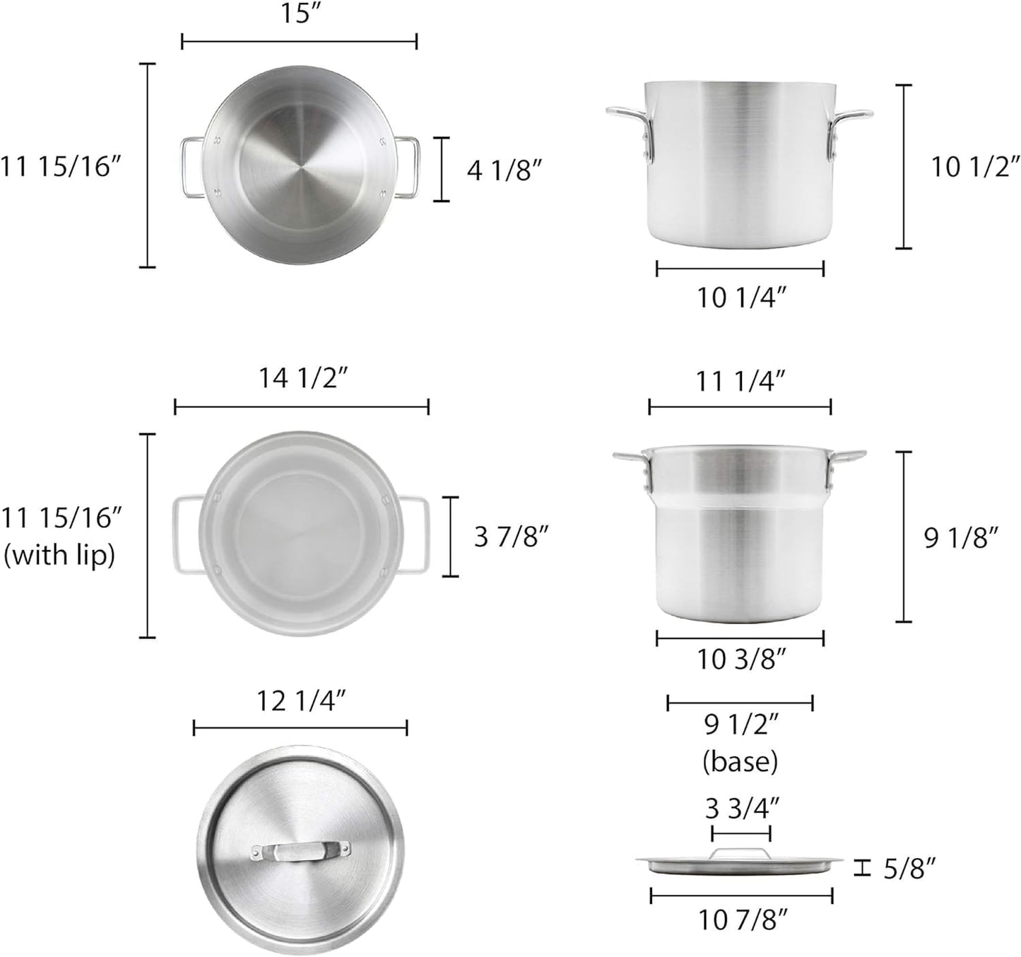 TrueCraftware- 16 Qt. Double Boiler Pot Aluminum with Cover– Heavy Gauge Steam Melting Pot Double Boiler for Chocolate Melting Fondue Candy Cheese Desserts and Specialty Sauces Mirror-Finish