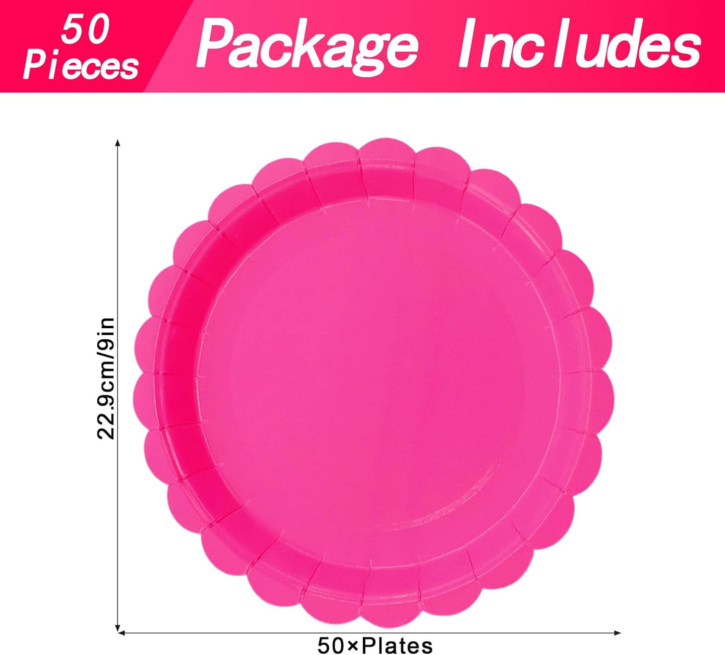 50Pcs Rose Red Paper Plates Hot Pink Party Supplies 9 Inch Disposable Dessert Plates Birthday Party Plates for Tea Party Baby Shower Wedding Graduation Picnic BBQ