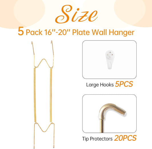 Bilillo 5 Pack Plate Hangers for the Wall, Suitable for 16-20 inch Art Plate, Stainless Steel Invisible Heavy Duty Wire Plate Holder with Wall Hooks, Plate Hangers for Displaying Plates, Platter, Dish