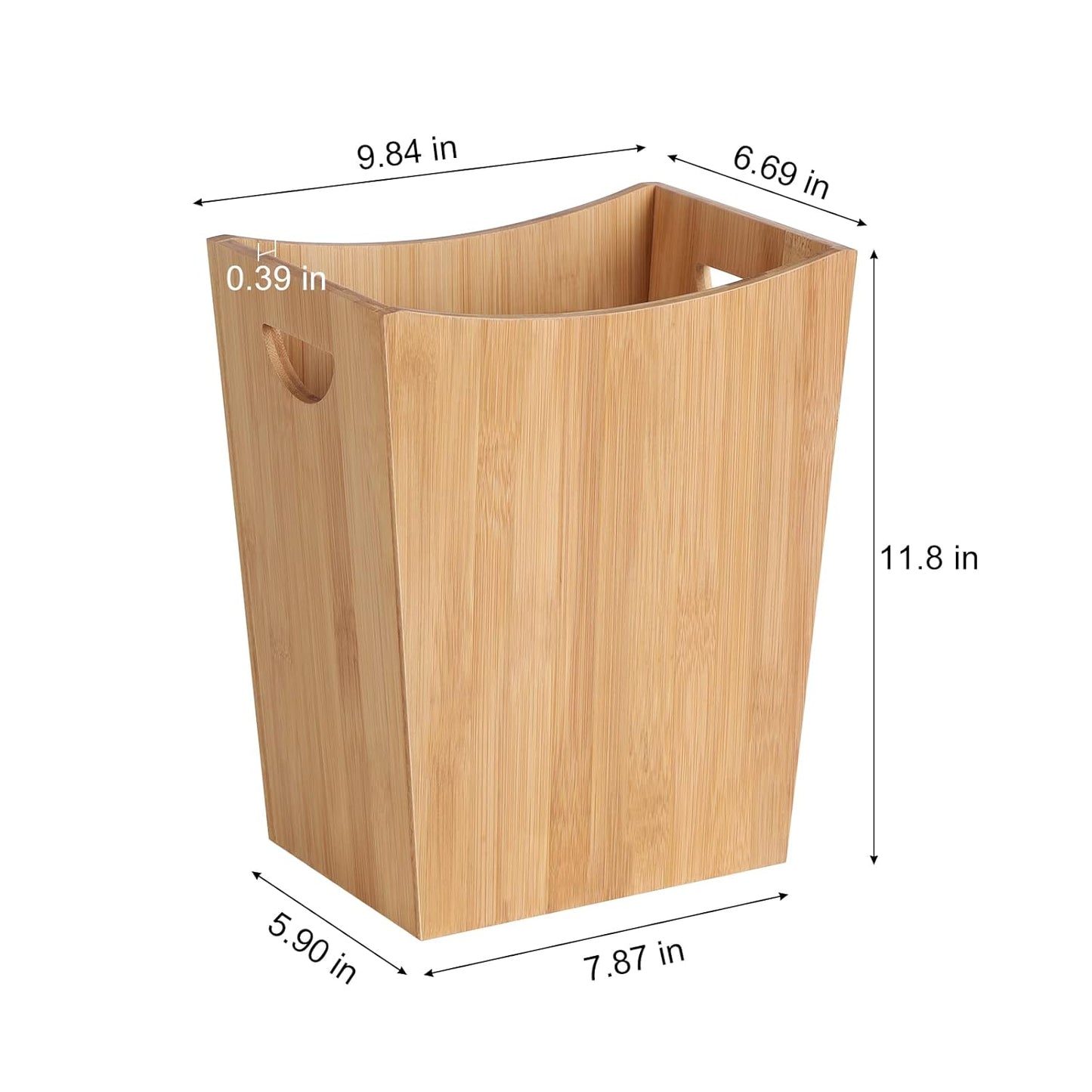 MOOACE Small Trash Can, Bamboo Bathroom Trash Can, Office Waste Basket, Rectangular Garbage Can with Handle, Decorative Natural Trash Recycling Bin for Bedroom Living Room Kitchen 2 Gallon