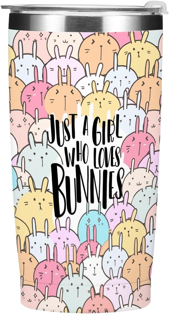 Funny Bunny Tumbler,Bunny Stuff 20 oz Stainless Steel Coffee Mug，Travel Cup，Insulated Cup with Lid for Car, Perfect Gifts for Girl Bunnies Lover Niece Friend Coworker Christmas Birthday