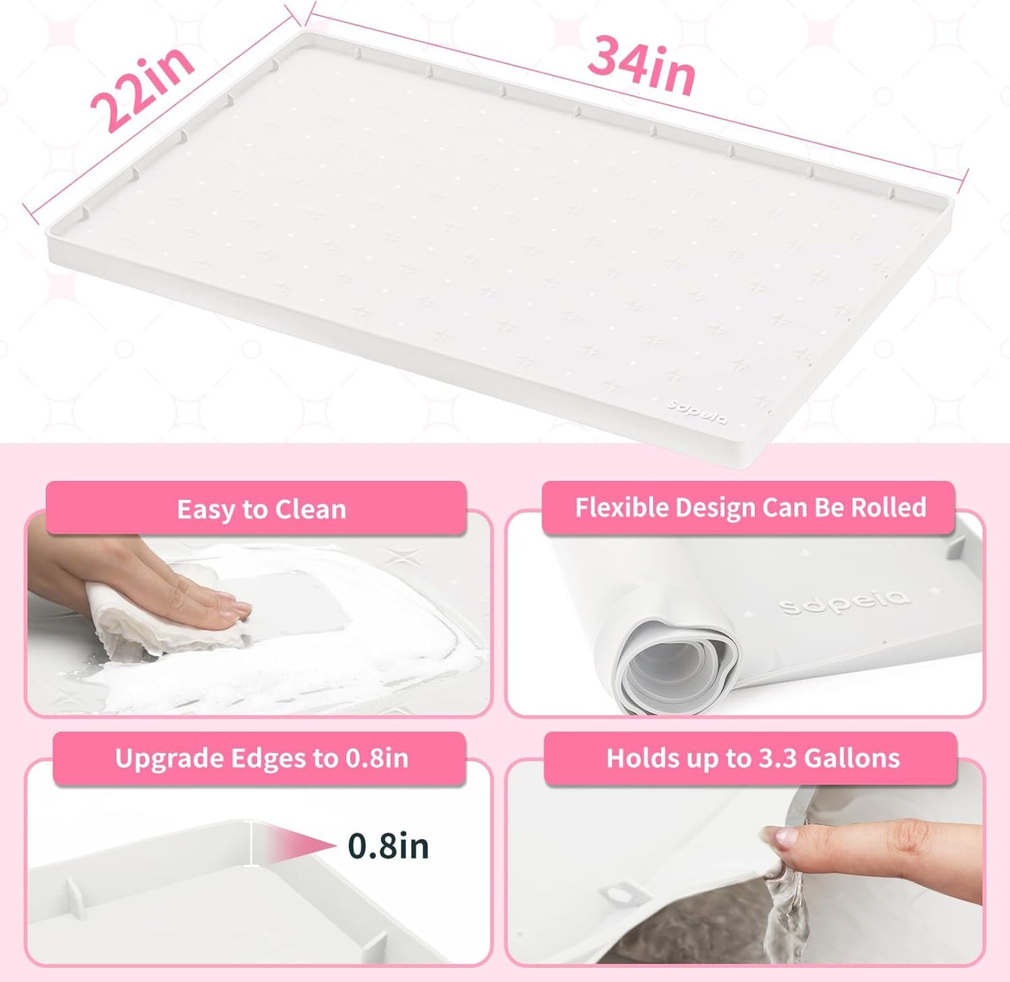 Sdpeia Under Sink Mat 34"×22" – Waterproof Silicone Cabinet Liner & Sink Protector for Kitchen & Bathroom, Multi-Purpose Organizers Tray for Pets, Laundry, Cat Litter Mat, White