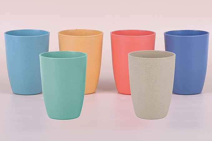 LuckyZone Wheat Straw Reusable Cup (12 oz) - Unbreakable Drinking Glasses Sets - Dishwasher Safe Tumbler - Lightweight, BPA Free and Eco friendly (6Pcs/6Color)
